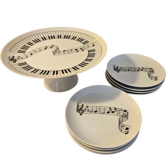 Entertaining Shafford Piano Keys Music Notes Cake Plate 8 Appetizer Plates Japan - Picture 1 of 10